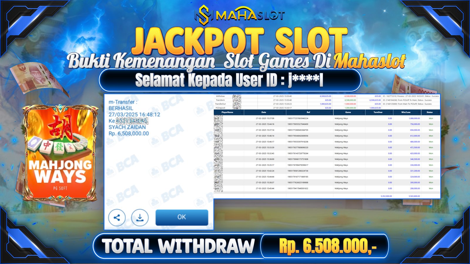 MAHASLOT JACKPOT SLOT GAMES MAHJONG WAYS Rp. 6.508.000,- LUNAS