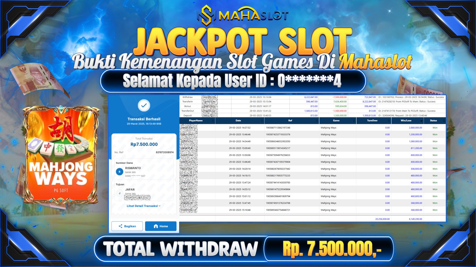 MAHASLOT JACKPOT SLOT GAMES MAHJONG WAYS Rp. 7.500.000,- LUNAS