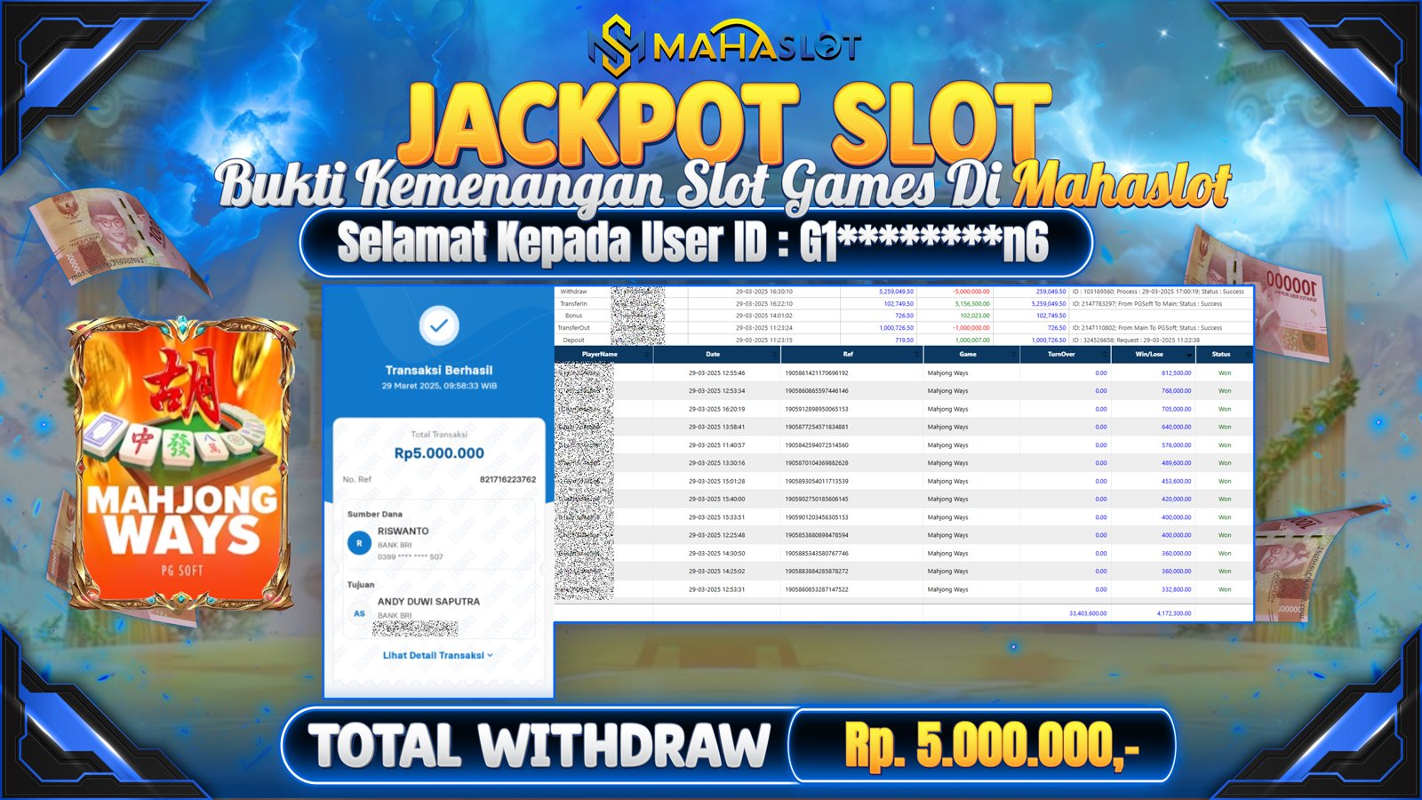 MAHASLOT JACKPOT SLOT GAMES MAHJONG WAYS Rp. 5.000.000,- LUNAS