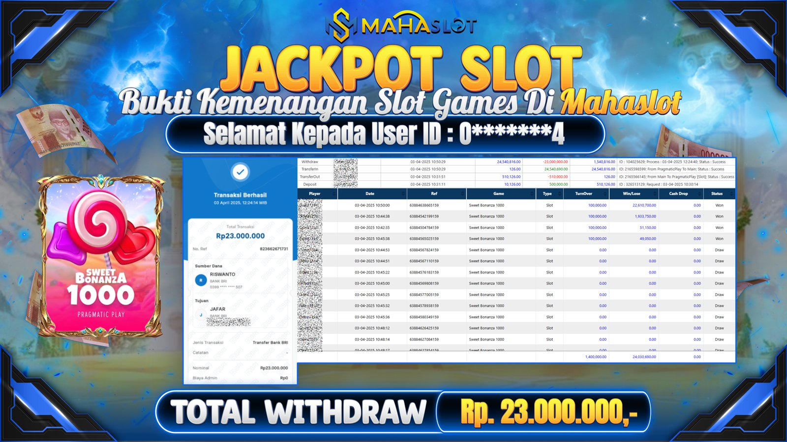 MAHASLOT JACKPOT SLOT GAMES SWEET BONANZA 1000 Rp. 23.000.000,- LUNAS
