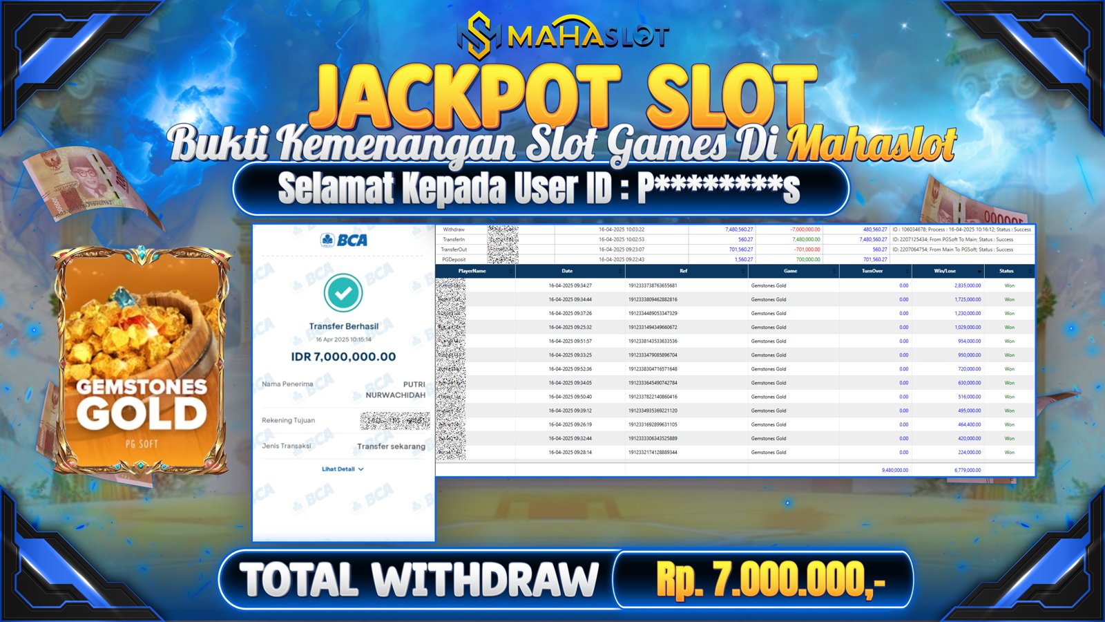 MAHASLOT JACKPOT SLOT GAMES GEMSTONES GOLD Rp. 7.000.000,- LUNAS