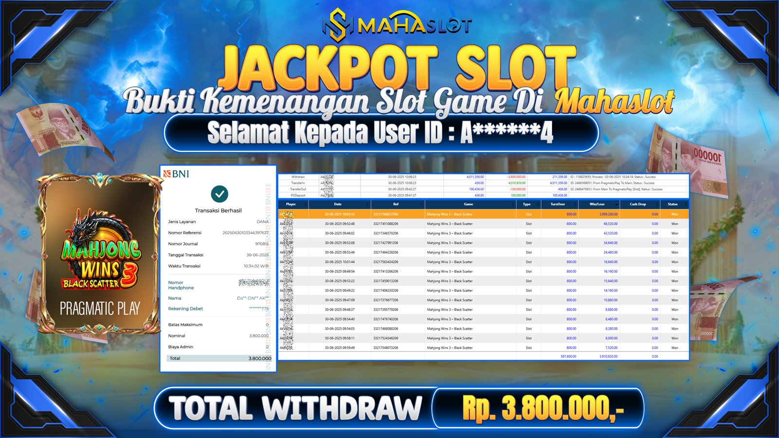 MAHASLOT JACKPOT SLOT GAME MAHJONG WINS 3 - BLACK SCATTER Rp. 3.800.000,- LUNAS