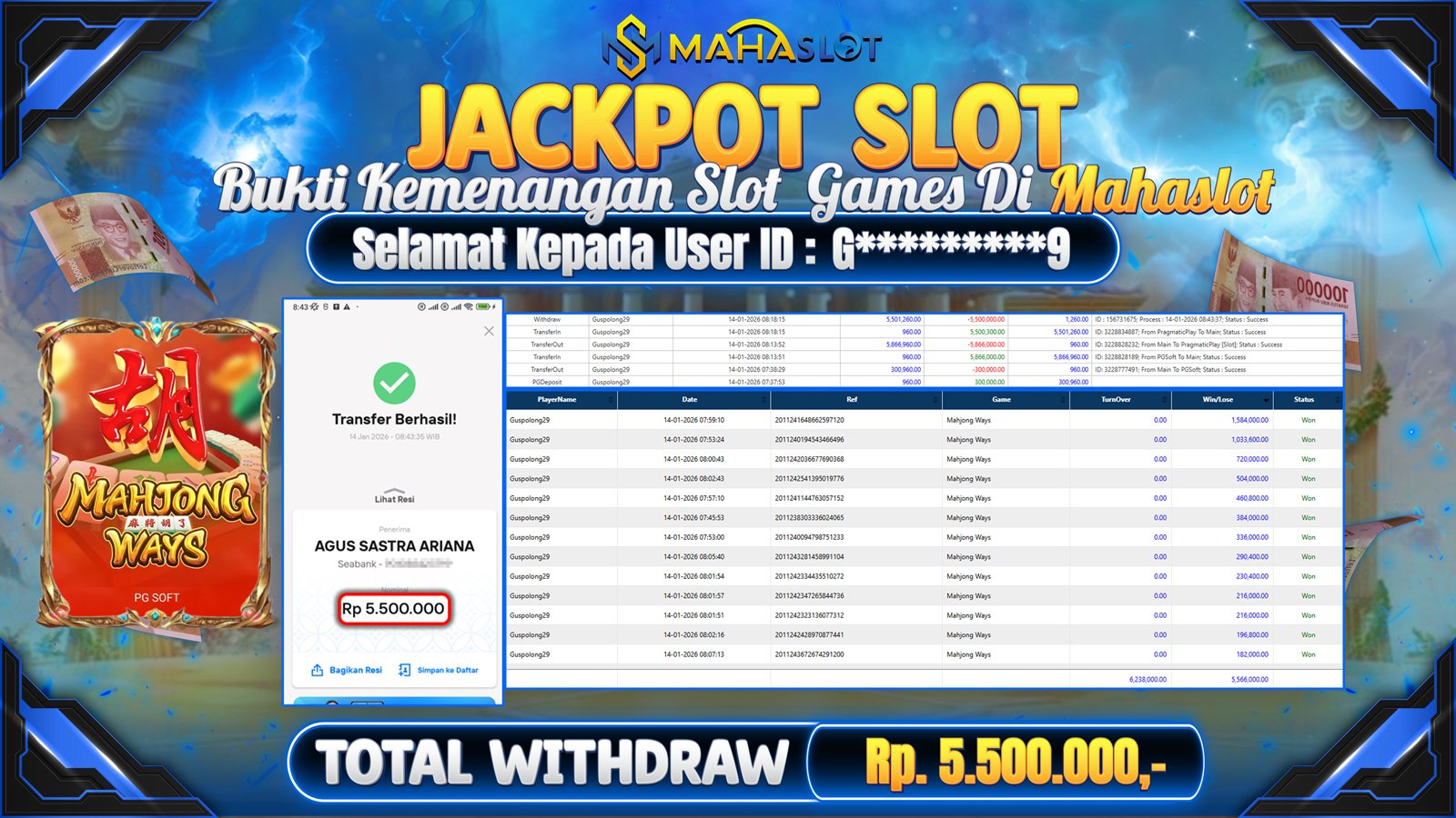 MAHASLOT JACKPOT SLOT MAHJONG WAYS Rp. 5.500.000,- LUNAS