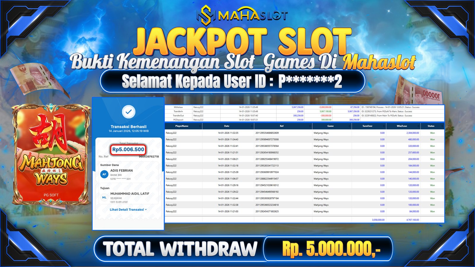 MAHASLOT JACKPOT SLOT MAHJONG WAYS Rp. 5.000.000,- LUNAS