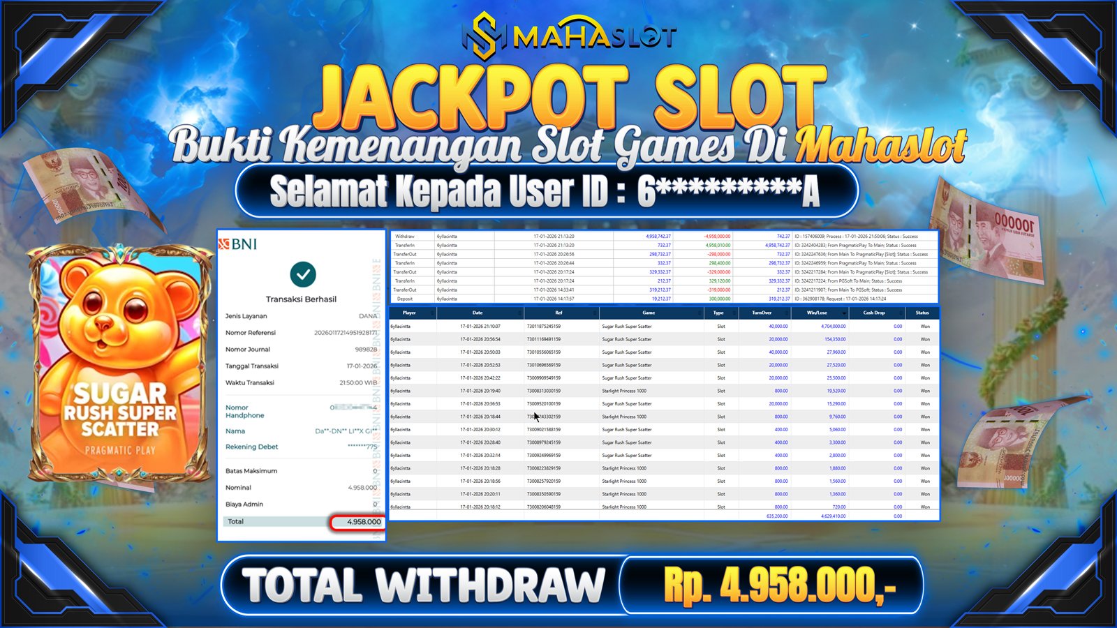 MAHASLOT JACKPOT SLOT SUGAR RUSH SUPERSCATTER Rp. 4.958.000,- LUNAS