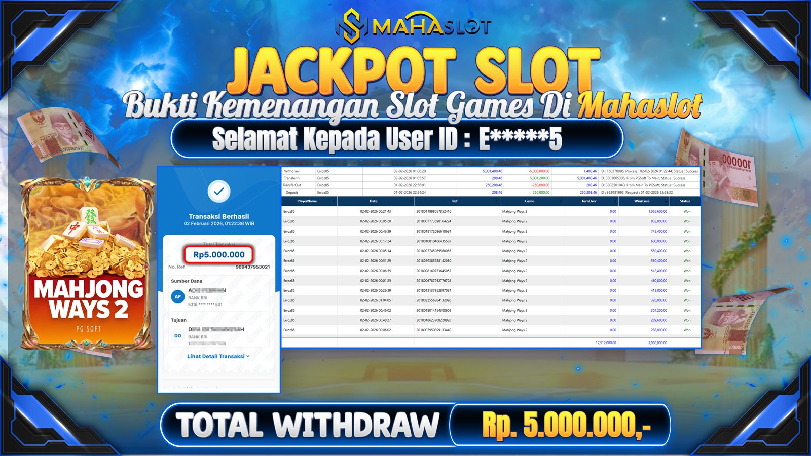 MAHASLOT JACKPOT SLOT GAME MAHJONG WAYS 2 Rp. 5.000.000,- LUNAS