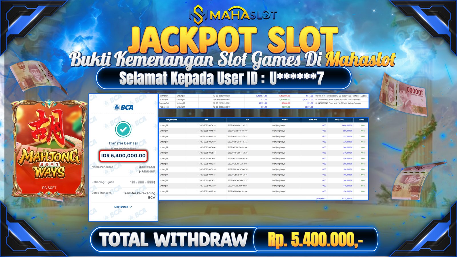 MAHASLOT JACKPOT SLOT GAME MAHJONG MAHJONG WAYS Rp. Rp.5.400.000,- LUNAS