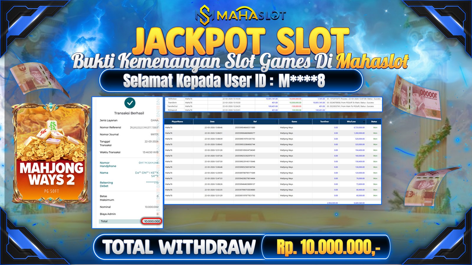 MAHASLOT JACKPOT SLOT GAME MAHJONG WAYS 2 Rp. Rp.10.000.000,- LUNAS