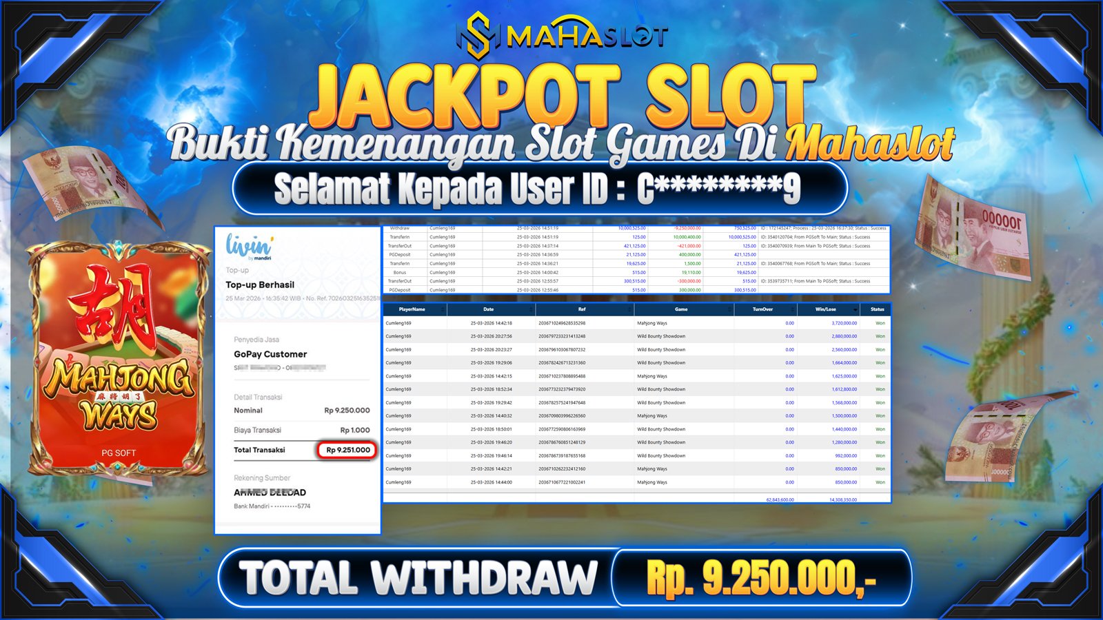 MAHASLOT JACKPOT SLOT GAME MAHJONG WAYS Rp. Rp.9.250.000,- LUNAS