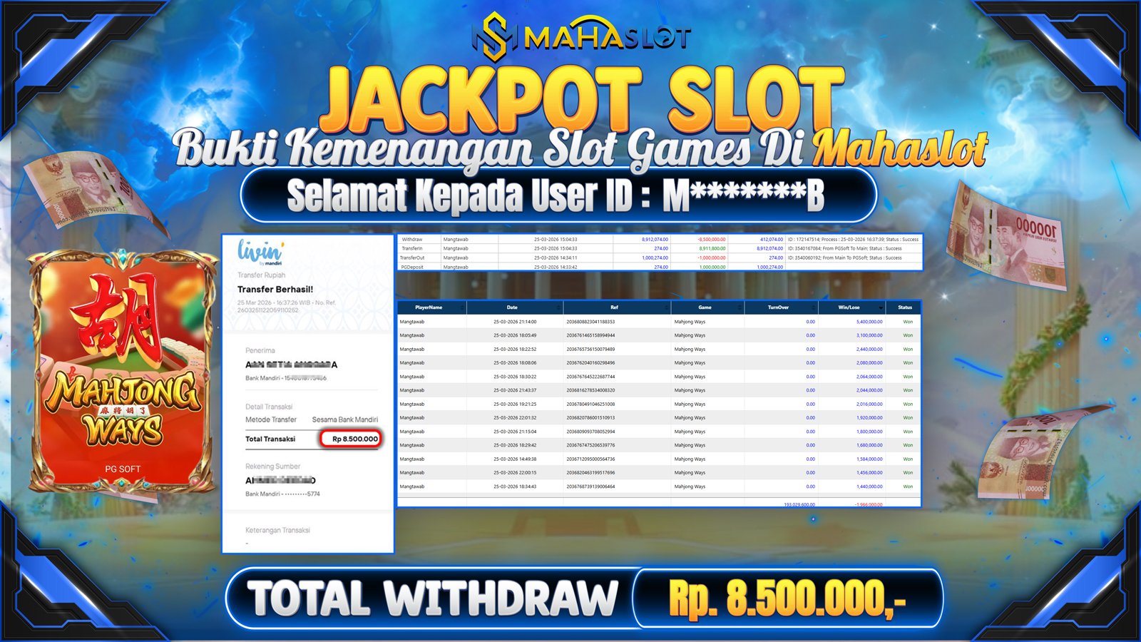 MAHASLOT JACKPOT SLOT GAME MAHJONG WAYS Rp. Rp.8.500.000,- LUNAS