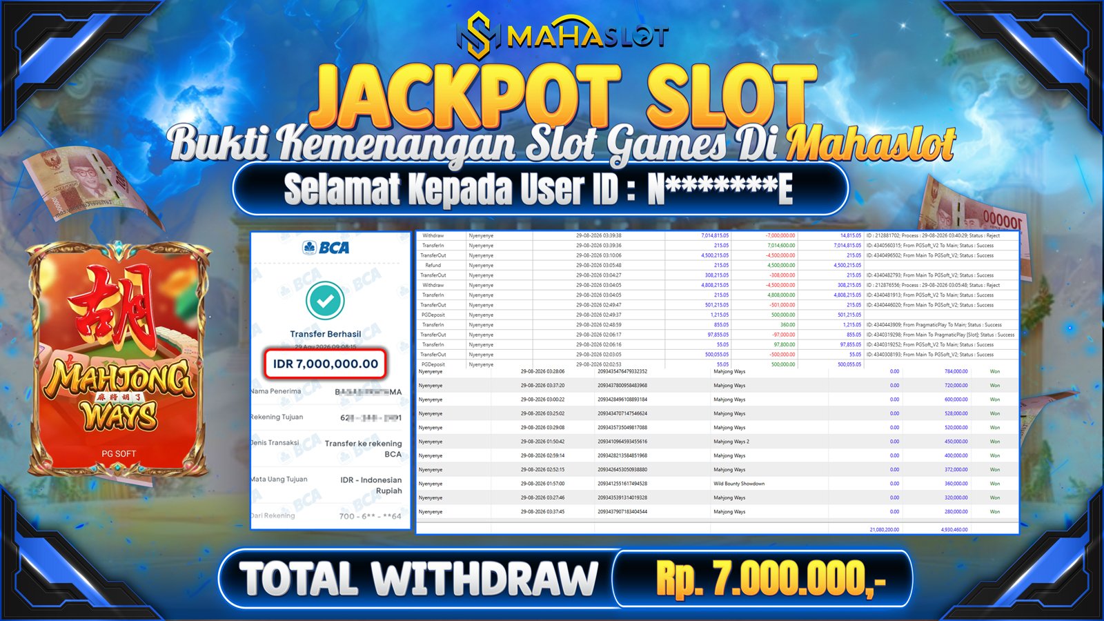MAHASLOT JACKPOT SLOT GAME MAHJONG WAYS Rp.7.000.000,- LUNAS