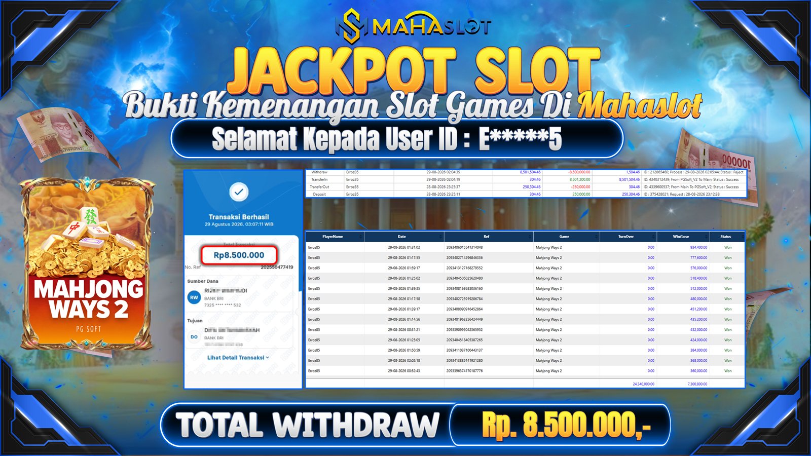 MAHASLOT JACKPOT SLOT GAME MAHJONG WAYS 2 Rp.8.500.000,- LUNAS