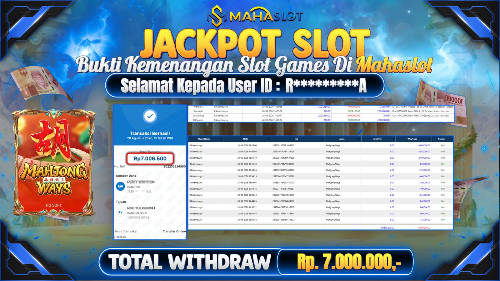 MAHASLOT JACKPOT SLOT GAME MAHJONG WAYS Rp.7.000.000,- LUNAS