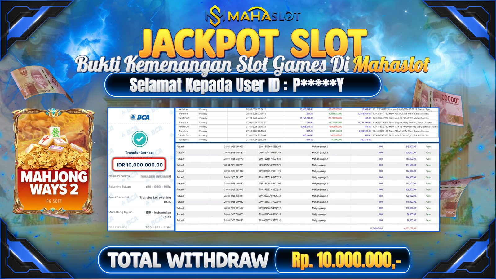 MAHASLOT JACKPOT SLOT GAME MAHJONG WAYS 2 Rp.10.000.000,- LUNAS